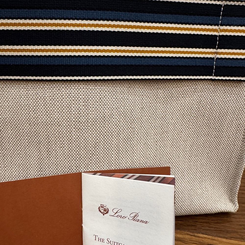 Loro Piana Mini Bag in Cream with Navy and Gold Stripes